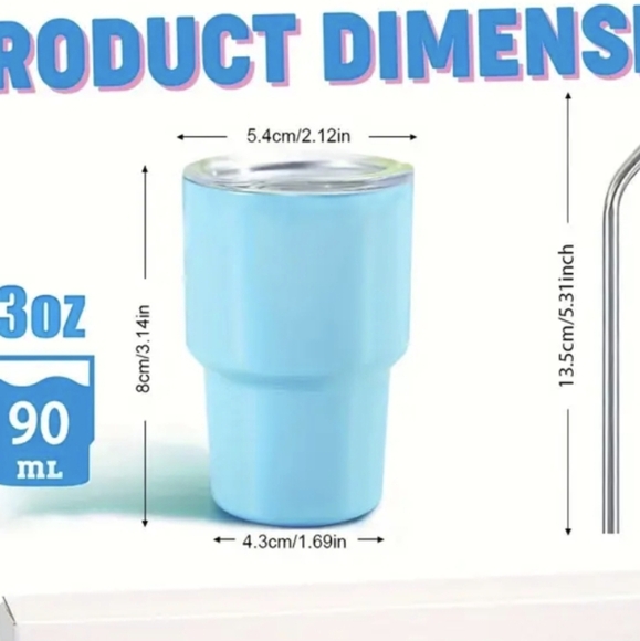 NEW MINI STAINLESS STEEL TUMBLERS WITH STRAW - Picture 2 of 7